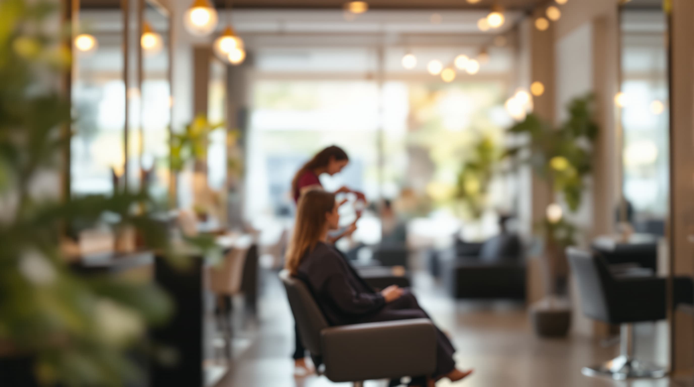 A stylist working with a client in a sunlit modern salon